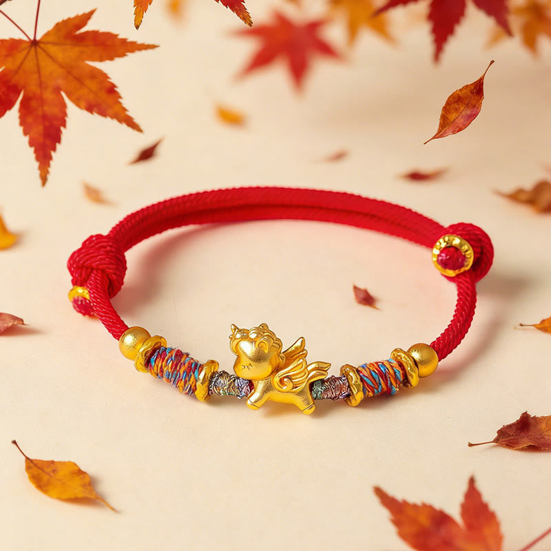 Armband Pferd 999 Silber Vergoldet Schutz rote Kordel Herbstlaub
