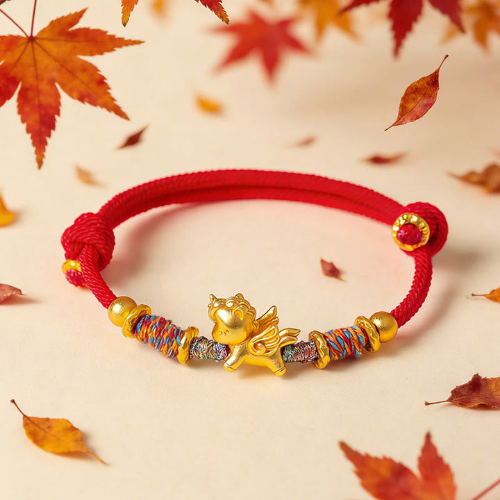 Armband Pferd 999 Silber Vergoldet Schutz rote Kordel Herbstlaub