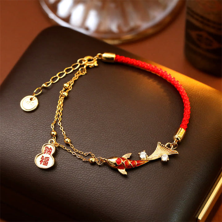 Armband Koi Fisch Glück Wohlstand Stärke rote Schnur goldene Kette