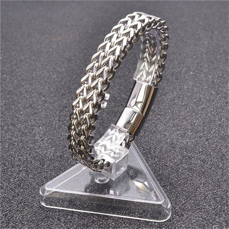 Armband Magnetisch Balance Energie Edelstahl silber geflochten Schmuckständer