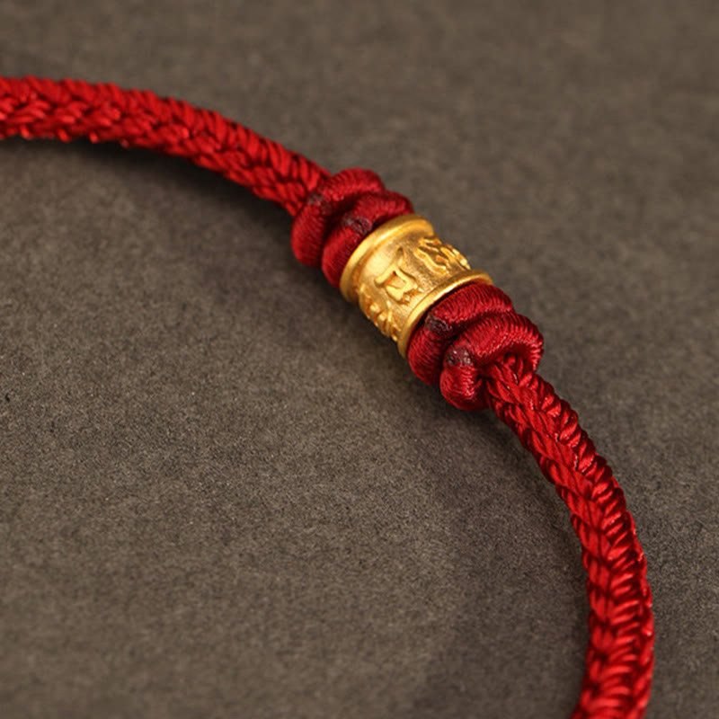 Armband Om Mani Padme Hum rotes Seil goldene Perle Schutz Glück