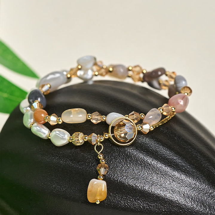 Doppel Armband mit bunten Perlen Glas Perlen und goldenem Anhänger
