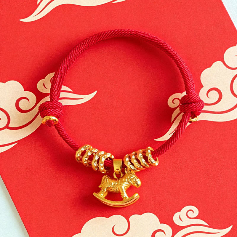 Armband Jahr Des Pferdes Pferd rotes Seil goldener Anhänger Glück Schutz
