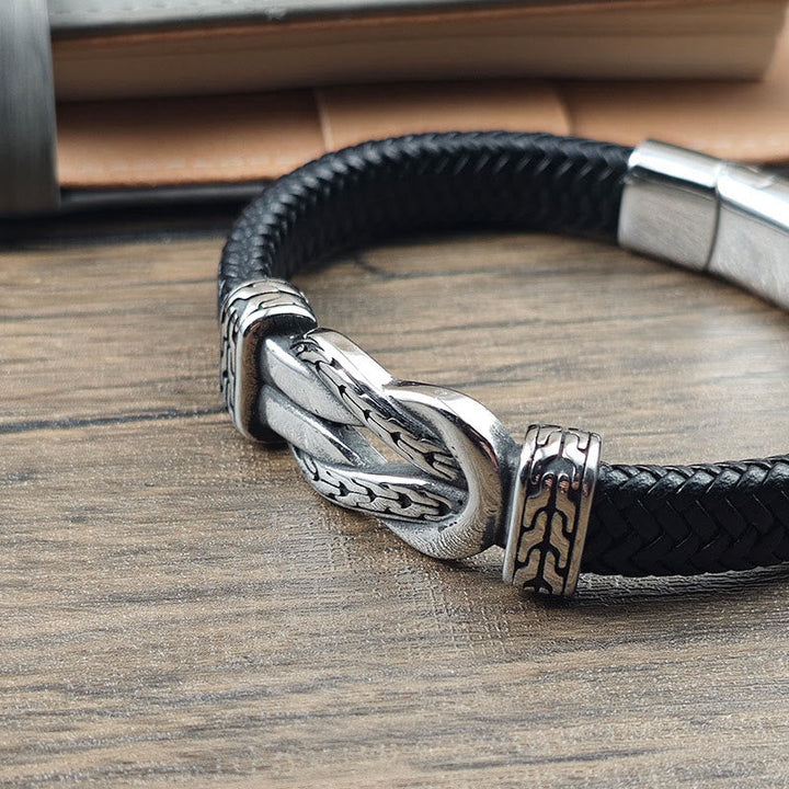 Armband Leder Knot Braided – Balance geflochten Edelstahl Verschluss Herren Handgelenk