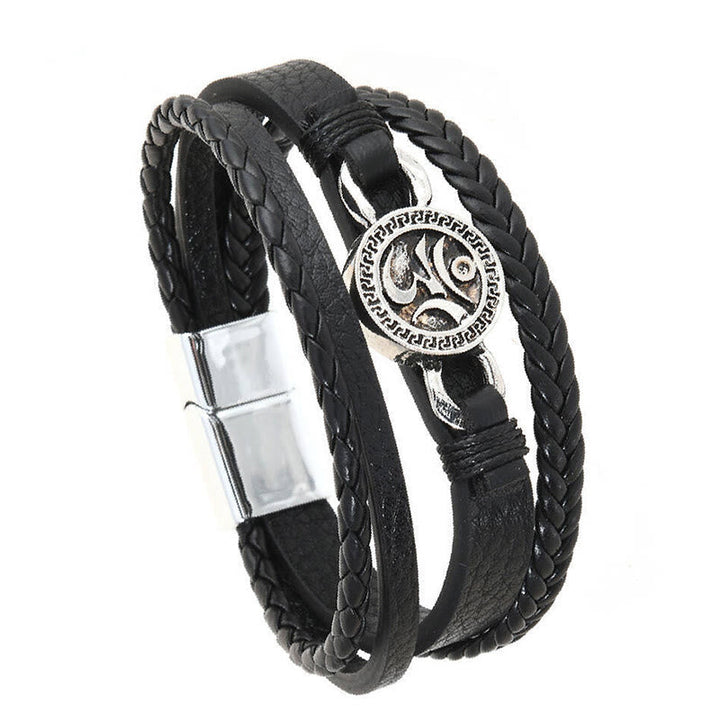 Armband Om Graviert Layered Geflochten schwarzes Leder Magnetverschluss Herren Schmuck