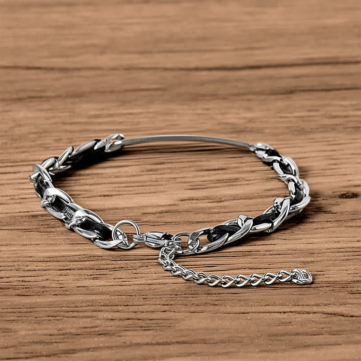 Armband Chain Leder Inlay Bar Plate Stärke Edelstahl Herren Holz