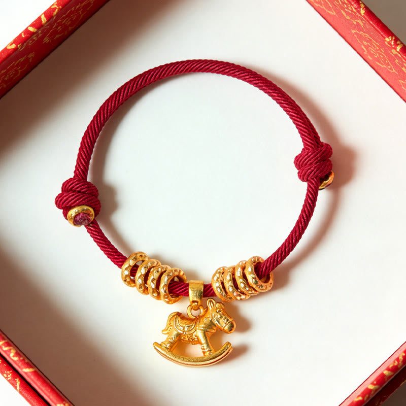 Armband Jahr Des Pferdes Pferd goldener Anhänger rote Schnur Geschenkbox