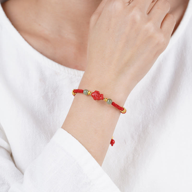 Armband Zinnober Hetian-Jade Rotes Band am Handgelenk getragen Glücksbringer