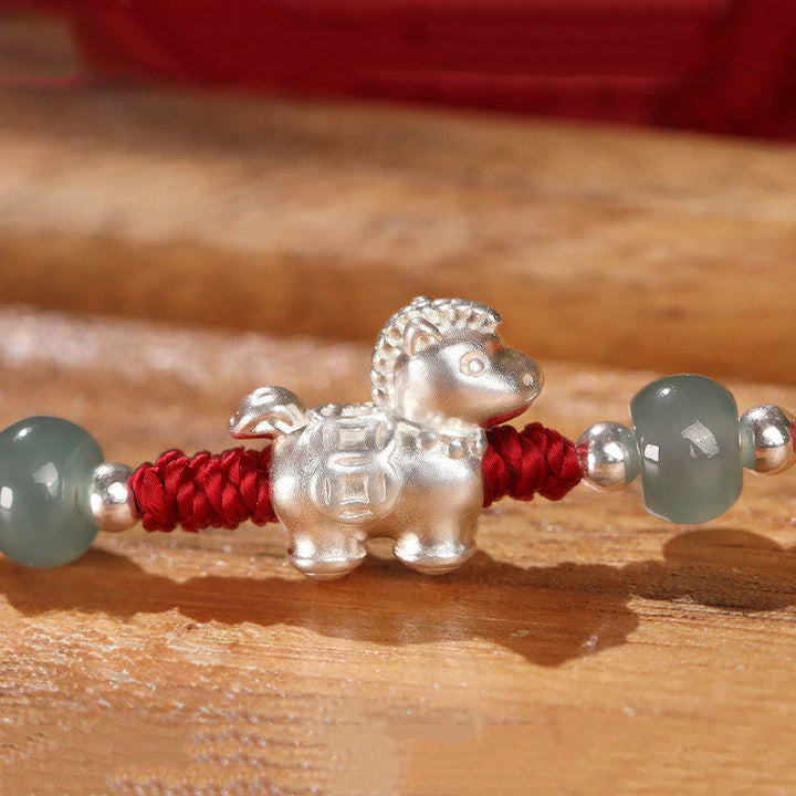 Armband Zinnober Jade Silber Schaf Anhänger rotes Band Glück Schutz