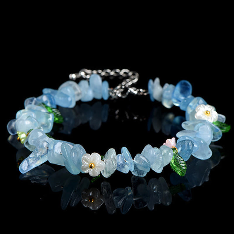 Armband Erdbeerquarz Aquamarin Aquamarine Green Leaf(Wrist Circumference: 15-20cm)