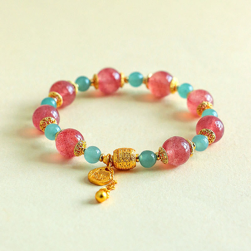 Armband Erdbeerquarz Mondstein Mond – Heilung & Positivität mit goldenen Perlen