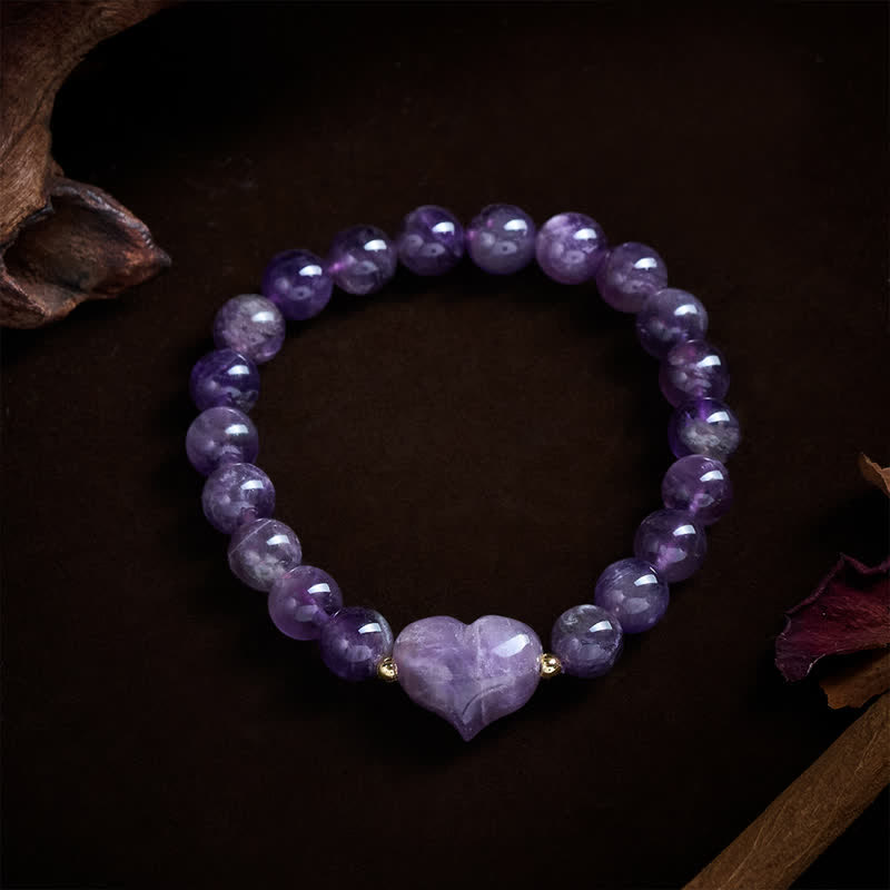 Armband Erdbeerquarz Grüner Aventurin – Liebe mit Herz Perlen Amethyst lila