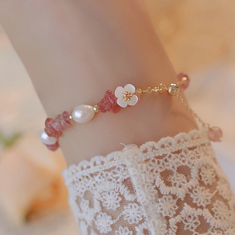 Armband Erdbeerquarz Perle Blume – Heilung