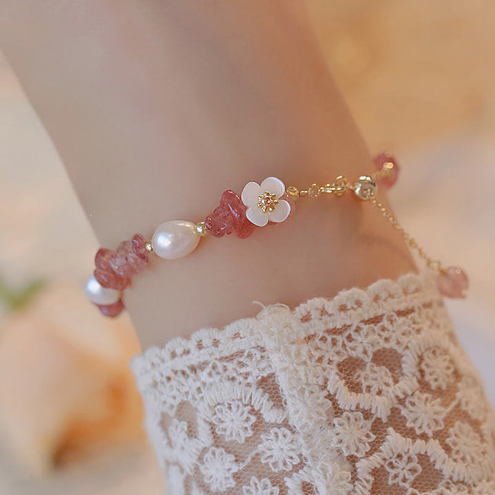 Armband Erdbeerquarz Perle Blume – Heilung