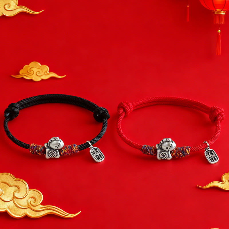 Armband Silber 999 Pferd-Motiv Fu-Zeichen Glück Wohlstand handgeknüpft