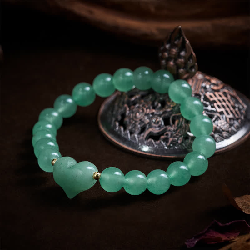 Armband Erdbeerquarz Grüner Aventurin – Liebe Herz Perlen mit Räuchergefäß Dekoration