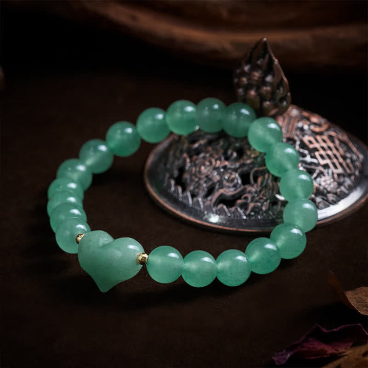 Armband Erdbeerquarz Grüner Aventurin – Liebe Herz Perlen mit Räuchergefäß Dekoration