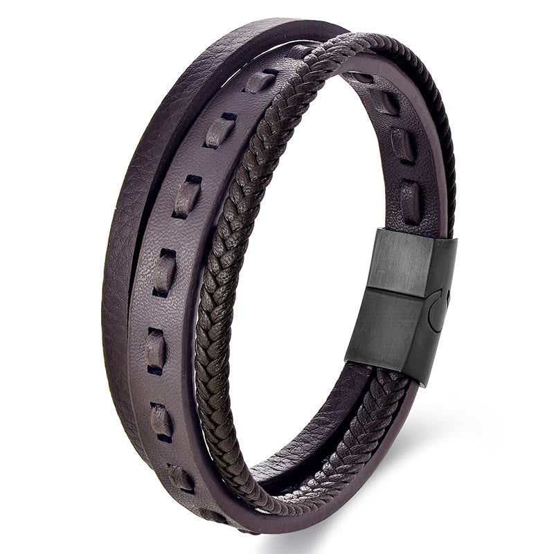 Armband Titanstahl Buckle Layered Geflochten Leder – Ruhe