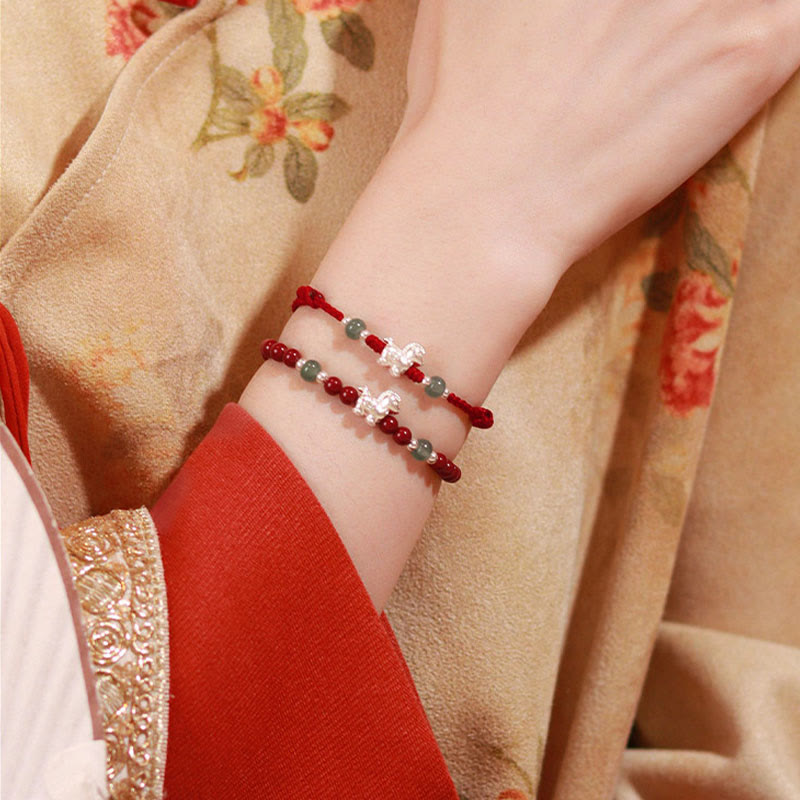 Armband Zinnober Jade mit Pixiu Silber rote Schnur Handgelenk Glück
