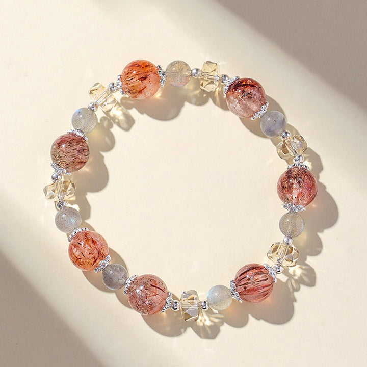 Armband Aquamarin Kristall – Frieden Erdbeerquarz Mondstein Perlen Handgelenk Schmuck