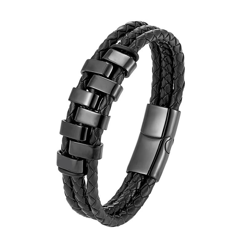 Armband Geometrisch Titanstahl Leder Stärken Black(Wrist Circumference: 18-22cm)