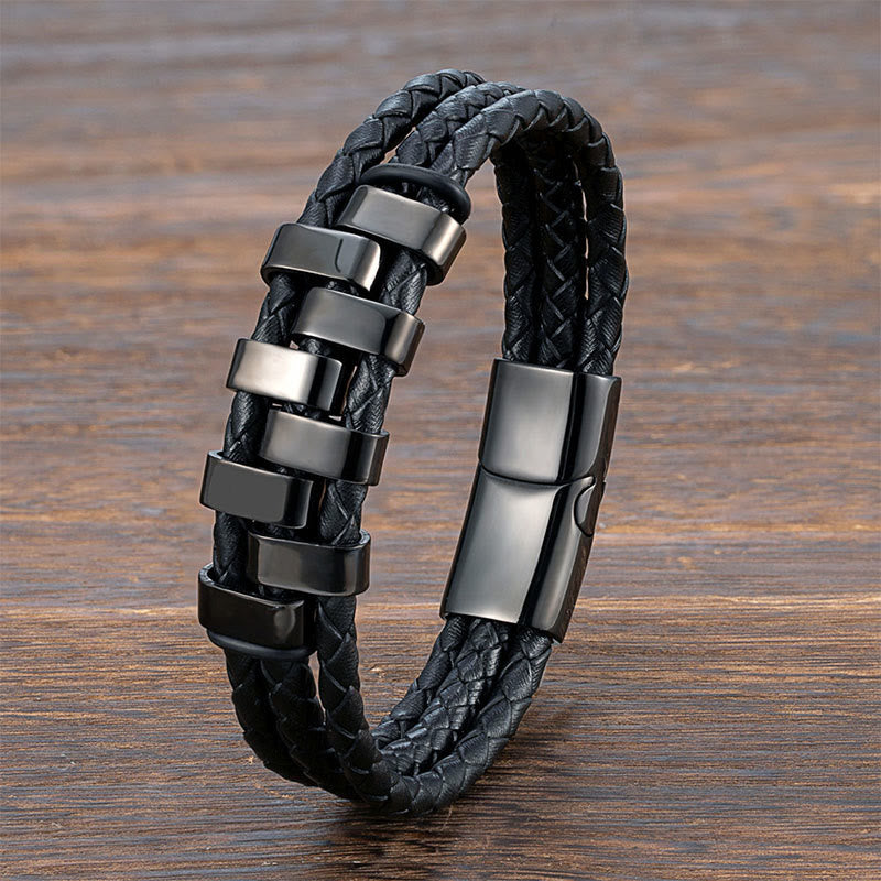 Geometrisches Armband Titanstahl Leder moderne Stärke Schutzband Herren
