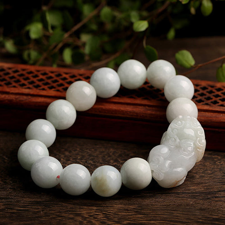 Jade Pixiu Armband helle Perlen Fengshui Glück Wohlstand Energie Schutz