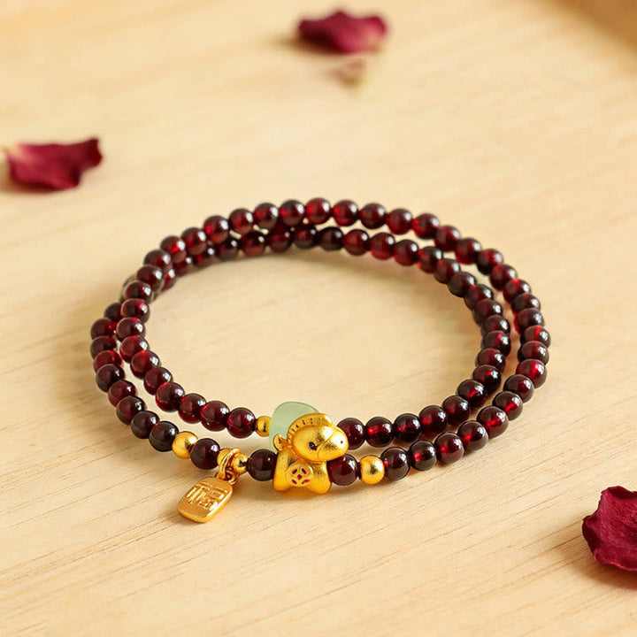Armband Granat Jade Fu-Zeichen – Stabilität