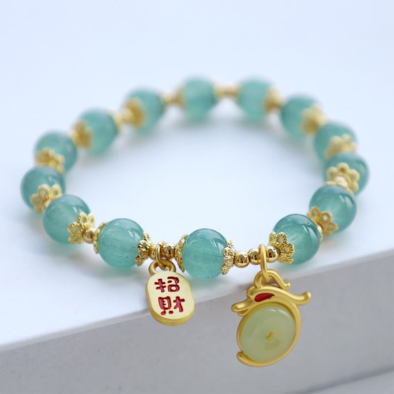 Armband Grüner Aventurin Roter Achat Fu-Zeichen – Glück & Frieden