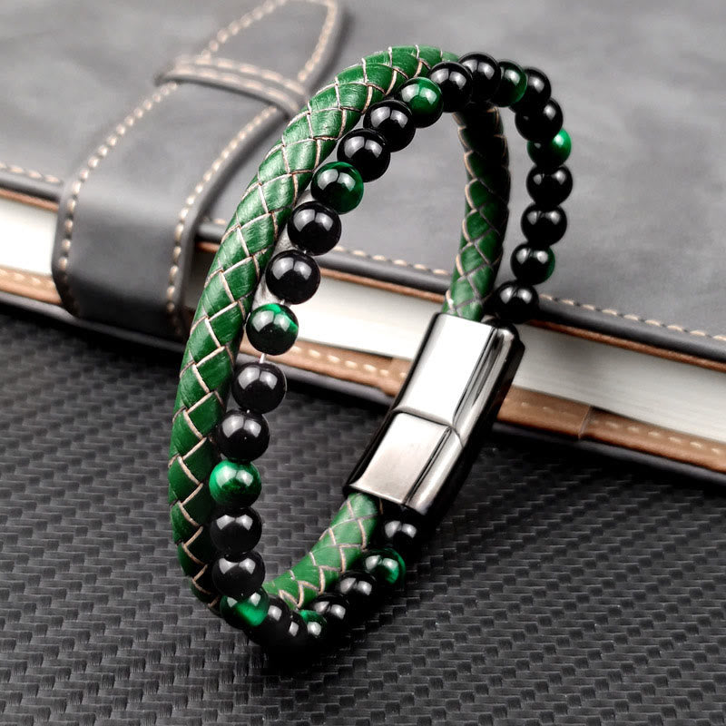 Armband Grünes Tigerauge Leder – Stärke