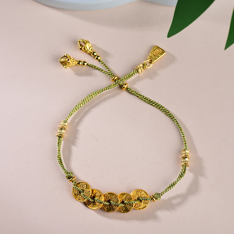 Armband Kupfer Fünf Kaiser – Balance Green Five Emperors Coins(Wrist Circumference: 16-19cm)