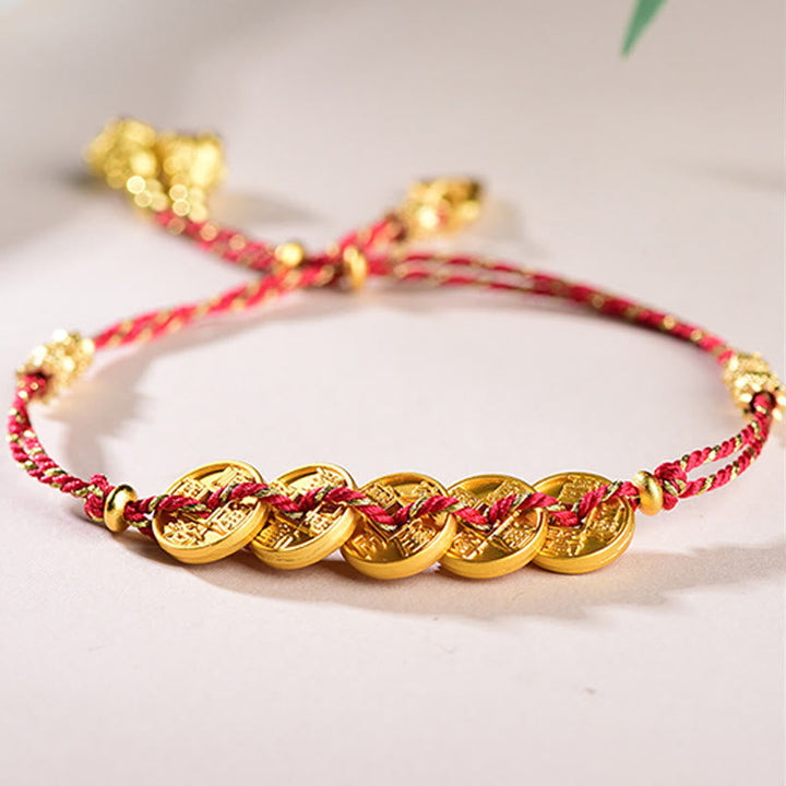 Armband Kupfer Fünf Kaiser – Balance Red Five Emperors Coins(Wrist Circumference: 16-19cm)