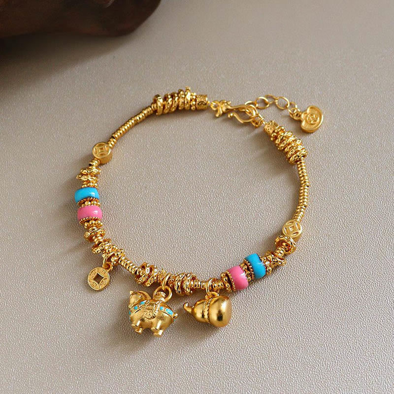 Armband Kupfer Jahr Des Pferdes Balance mit Pferd Anhänger und bunten Perlen