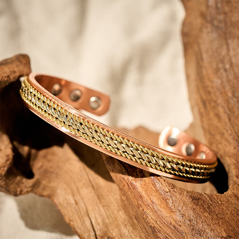 Armband Kupfer Glück Balance Stärke geflochten Magnet offen Handgelenk Schmuck
