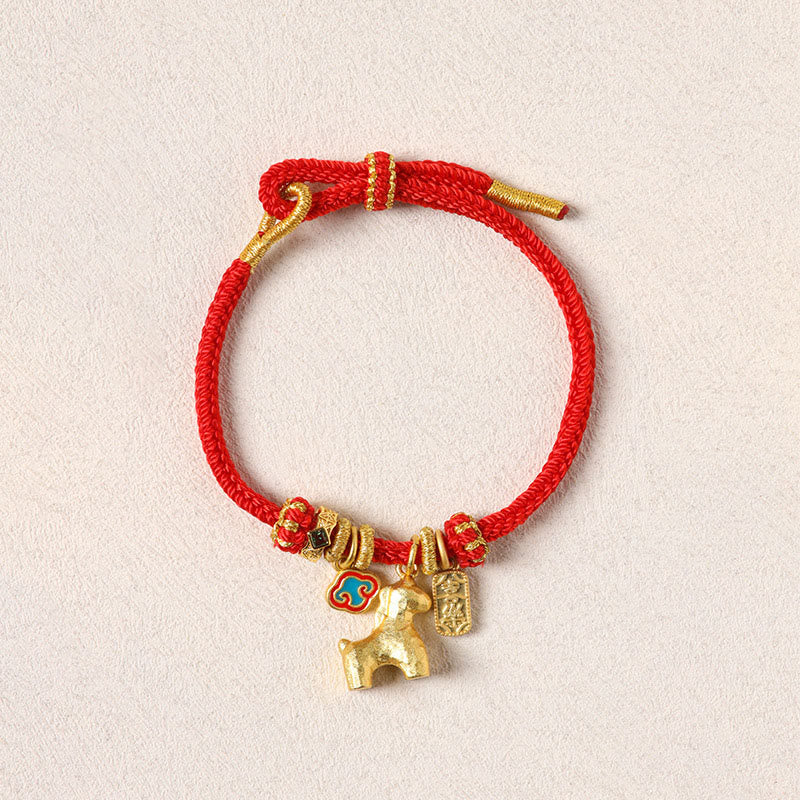 Rotes Armband Kupfer Fu-Zeichen goldenes Pferd Anhänger chinesisches Glückssymbol Handgelenk