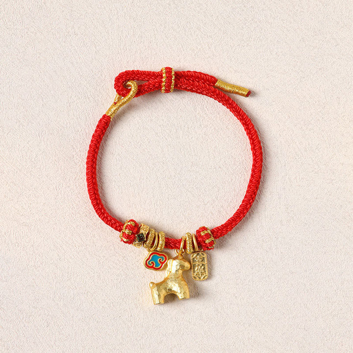 Rotes Armband Kupfer Fu-Zeichen goldenes Pferd Anhänger chinesisches Glückssymbol Handgelenk