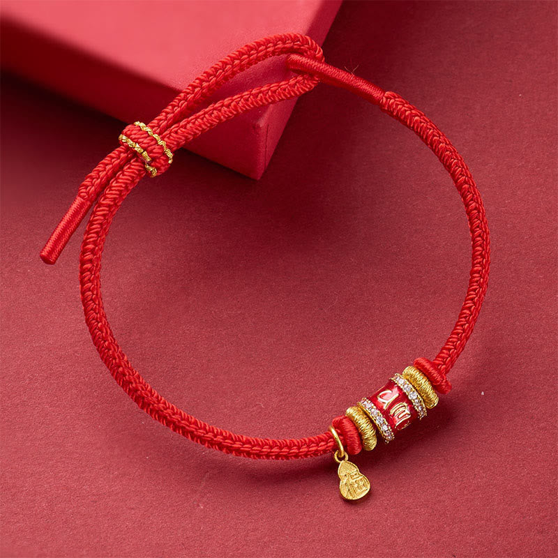Rotes Armband mit Om Mani Padme Hum Perle Kupfer Glück Energie Handgelenk