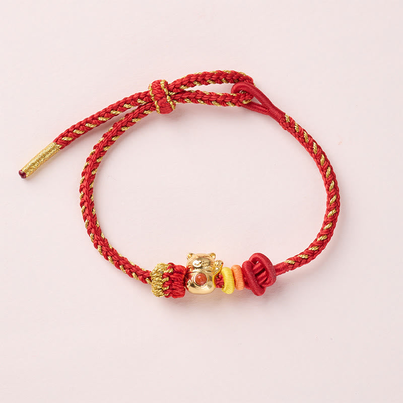 Armband Kupfer Katze – Glück rotes geflochtenes Band Fengshui Schutz Handgelenk