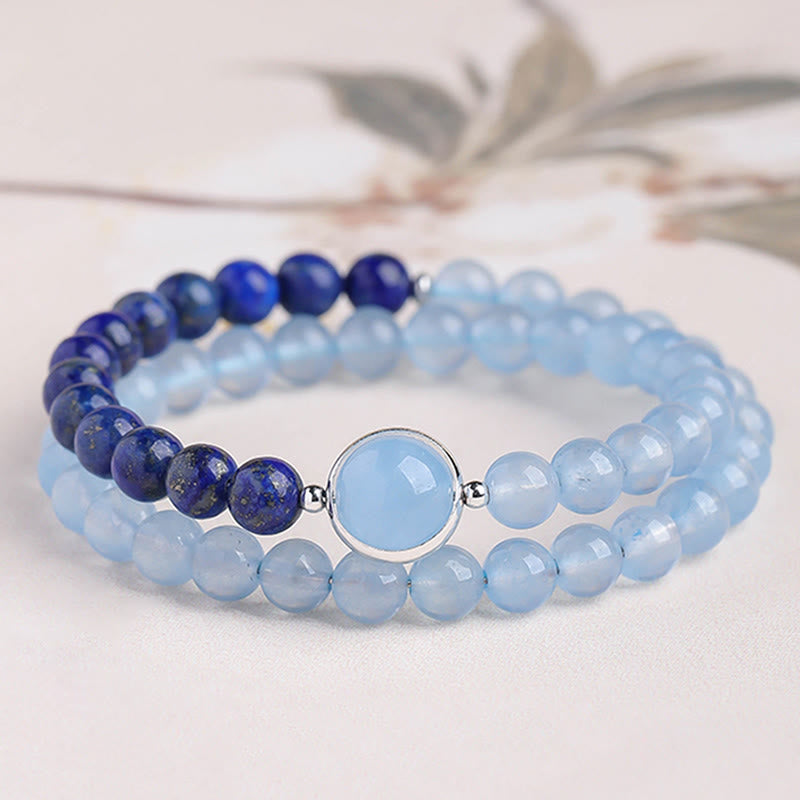 Armband Lapislazuli Aquamarin – Heilung Double Wrap Bracelet (Wrist Circumference: 14-15cm)