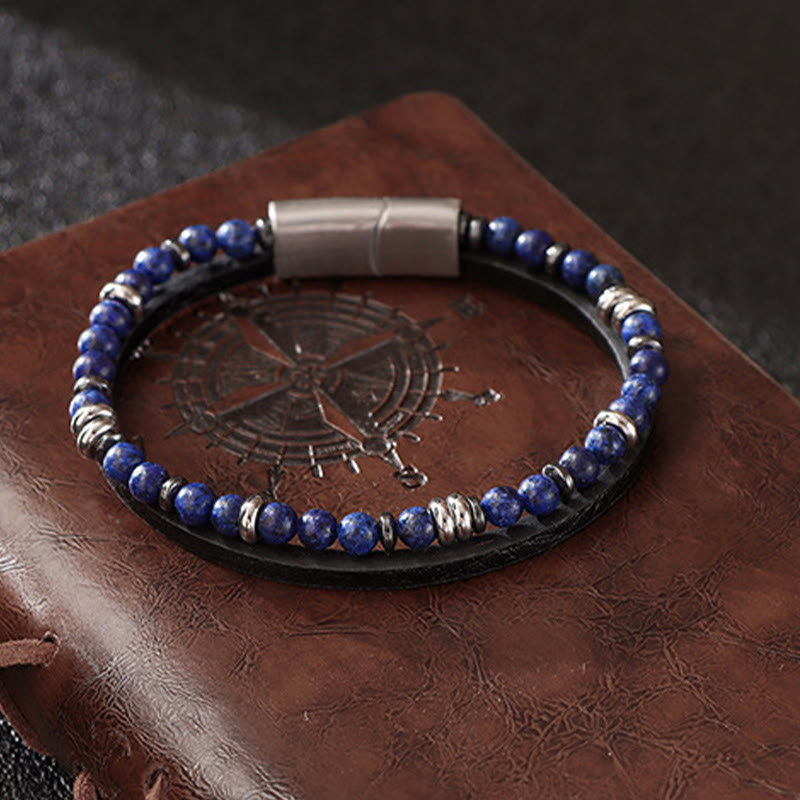 Armband Lapislazuli Tigerauge – Balance mit Leder und Edelstahl Magnetverschluss