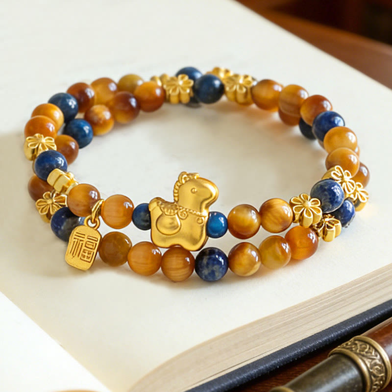 Armband Lapislazuli Tigerauge Fu-Zeichen