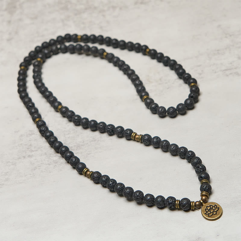 Armband Lavastein Lotus Heilung Mala Kette schwarz Messing Anhänger spirituell