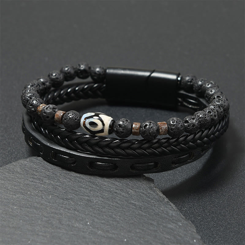Armband Lavastein – Wohlstand Black Leather(Wrist Circumference: 18-19cm)