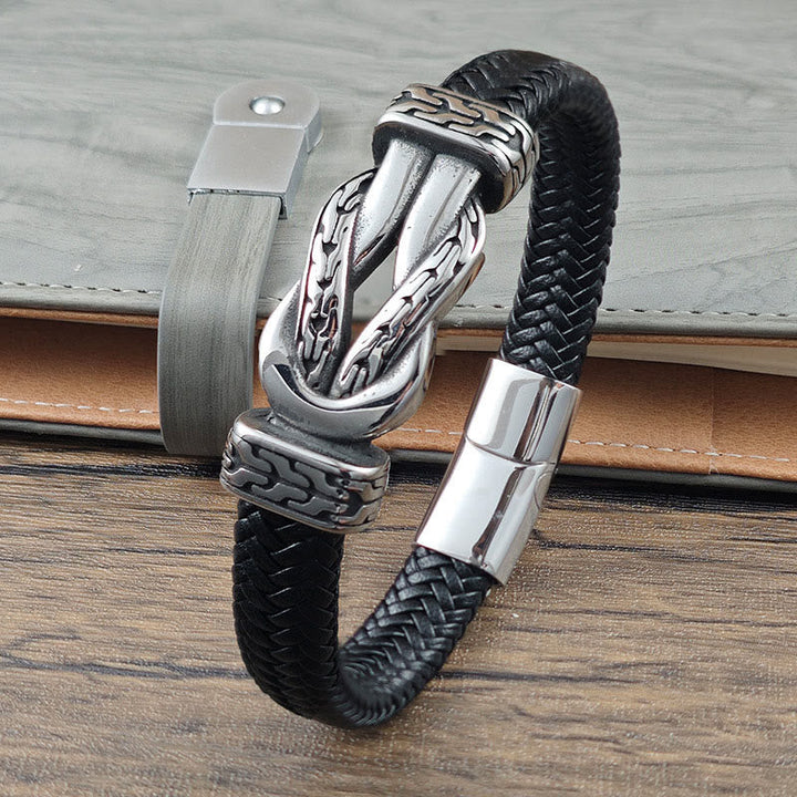 Armband Leder Knot Braided – Balance Titanium Steel Leather(Wrist Circumference: 17cm)