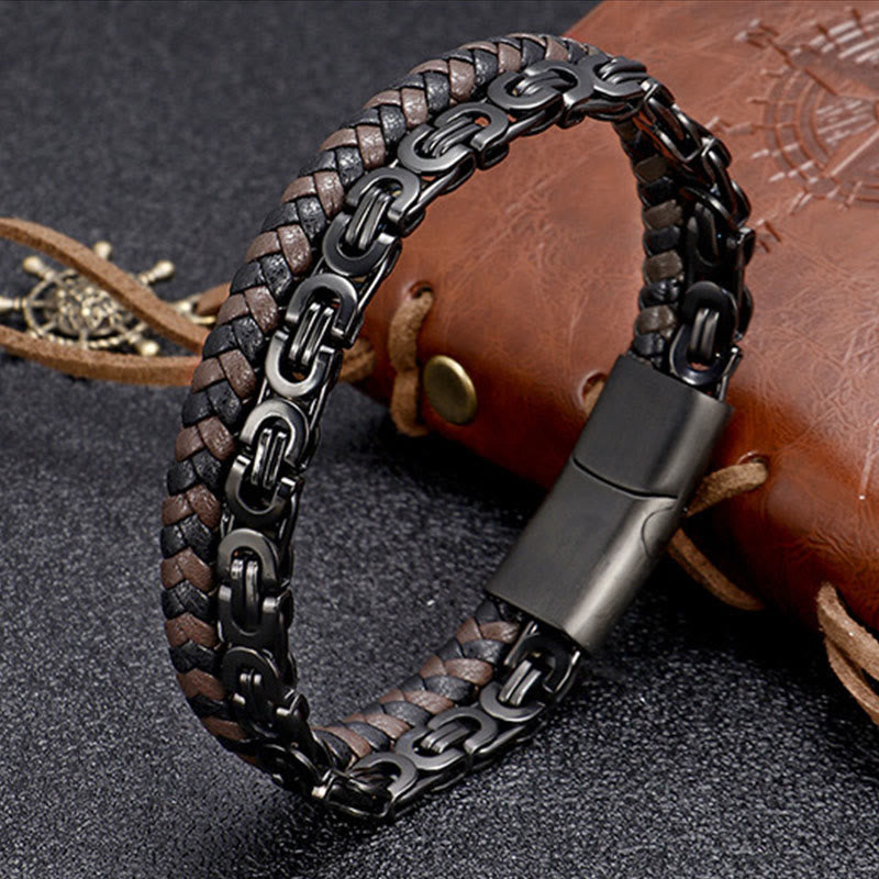 Armband Leder Link Chain – Balance Black Titanium Steel(Wrist Circumference: 18-19cm)