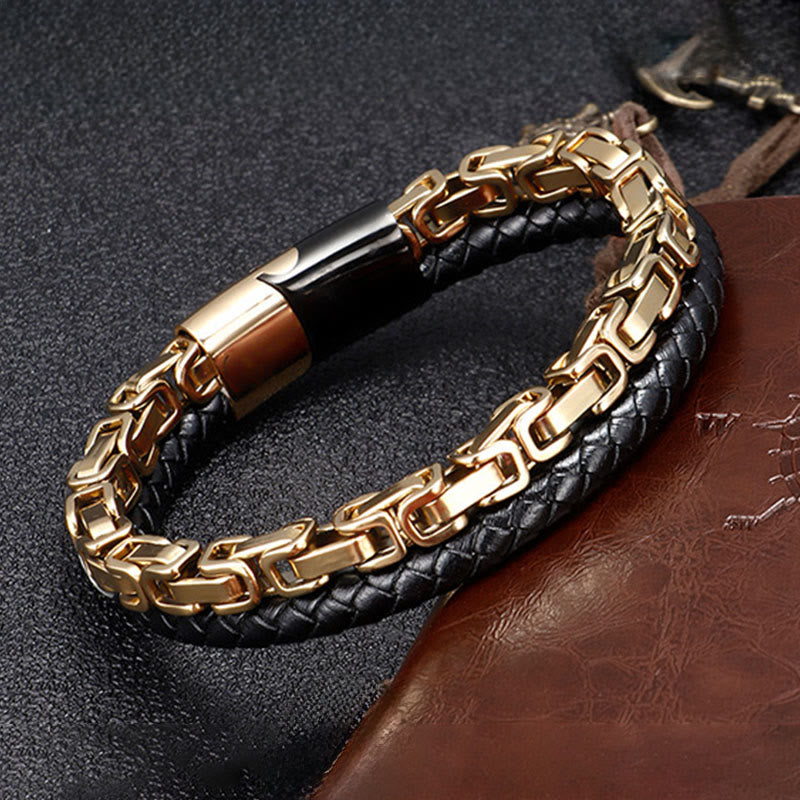 Armband Leder Link Chain – Balance Golden Titanium Steel(Wrist Circumference: 18-19cm)