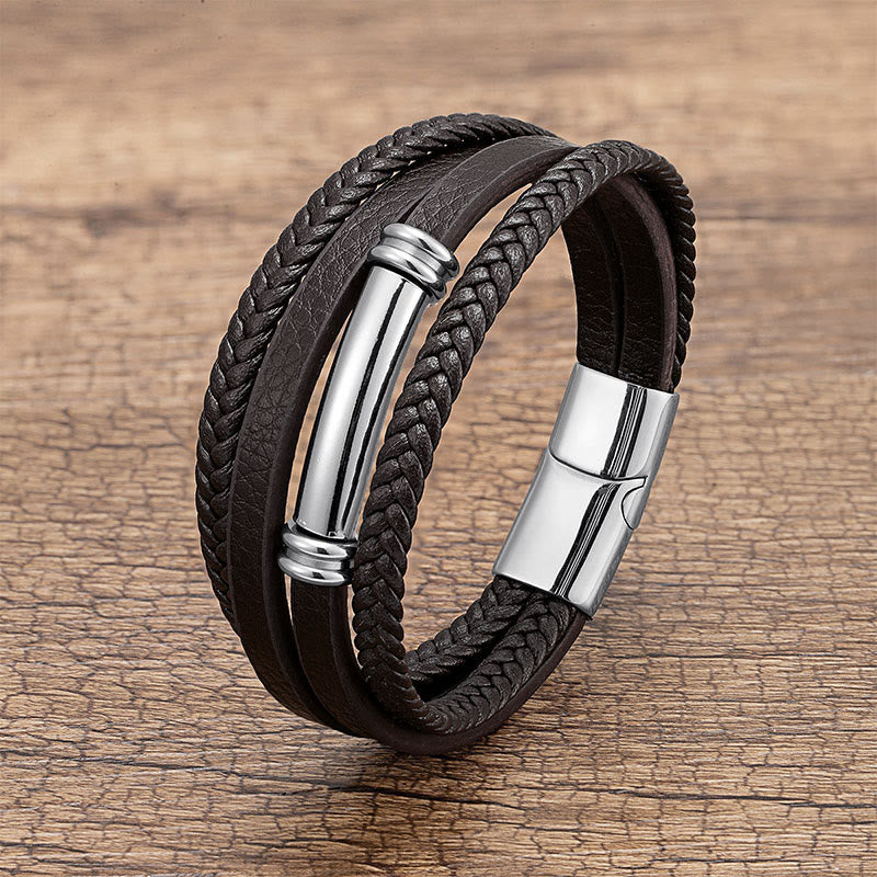 Armband Leder Multi Layered – Balance Silver