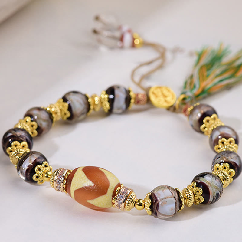 Armband Liuli – Segen mit Dzi Perle Gold Quaste Handgelenk Schutz