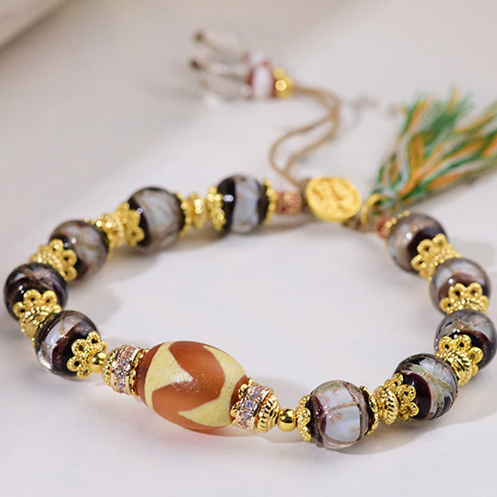 Armband Liuli – Segen mit Dzi Perle Gold Quaste Handgelenk Schutz