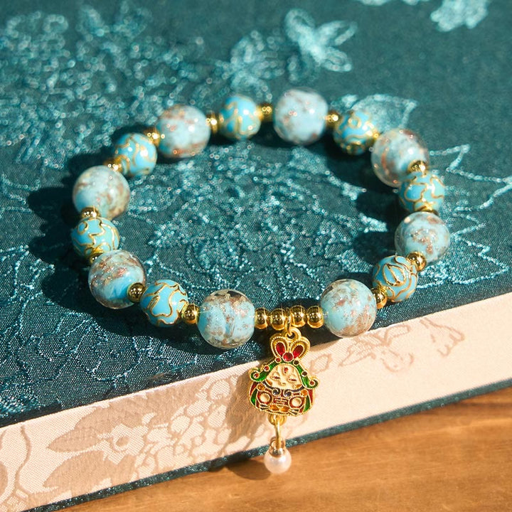 Armband Liuli Hase Glück türkis Perlen goldener Anhänger Handgelenk Schmuck